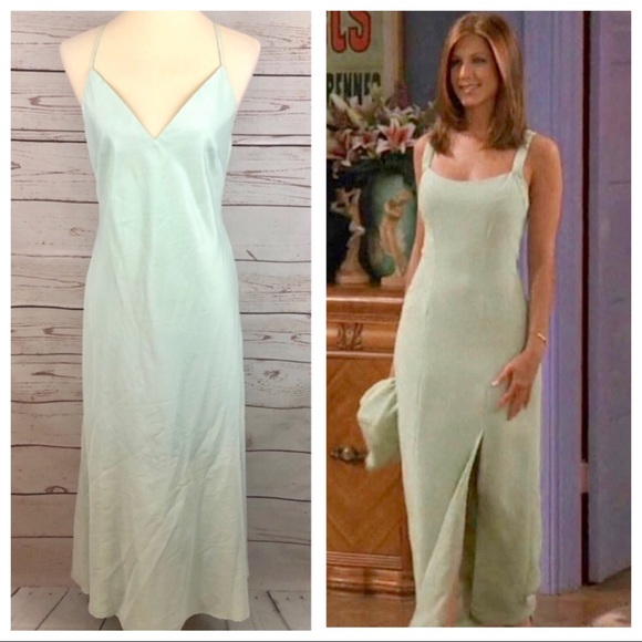 green slip maxi dress